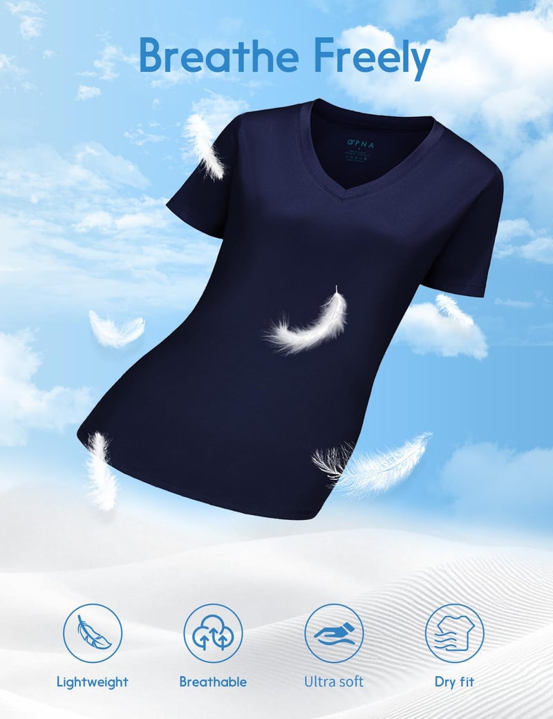 Opna Women's Short Sleeve Moisture Wicking Athletic Shirts Navy - Image 4